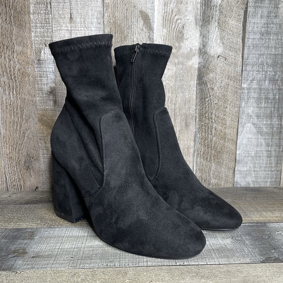 ASOS Shoes - Womens Asos Black Faux Suede Mid Block Heel Sock Ankle Boots Booties Size 6 M